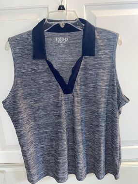 Izod Women's Sleeveless Heathered Navy Gray Polo Tank
